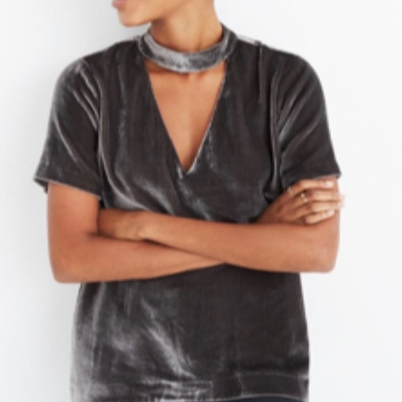 MADEWELL gray metallic velvet choker blouse - Picture 11 of 11